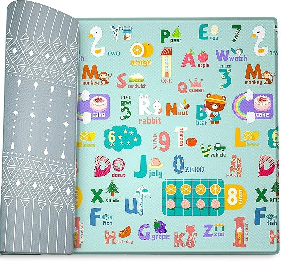 Soft Foam PVC Baby Play Mat Extra Large 6.5 ft x 4.5 ft Reversible Floor Mat Reversible Double-Sided Kindergarten Mat Non-Toxic Baby Rug
