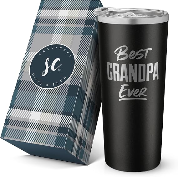 SassyCups Best Grandpa Ever Tumbler - Personalized Vacuum Insulated Coffee Tumbler Cup - Stainless Steel Travel Mug With Lid