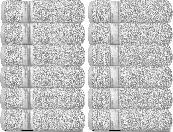 White Classic Resort Collection Soft Washcloth Face & Body Towel Set | 12x12 Luxury Hotel Plush & Absorbent Cotton Washclothes [12 Pack, Dolphin Grey]