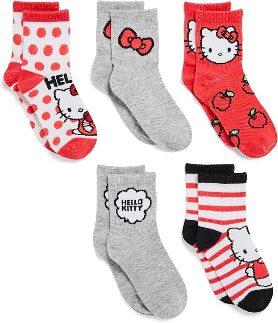 Hello Kitty girls 5 Pack Mid Crew Socks