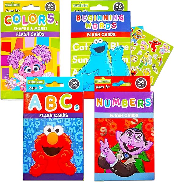 Sesame Street Educational Flash Cards for Early Learning. Set includes Colors, Shapes & More, ABCs, Numbers and Beginning Words.