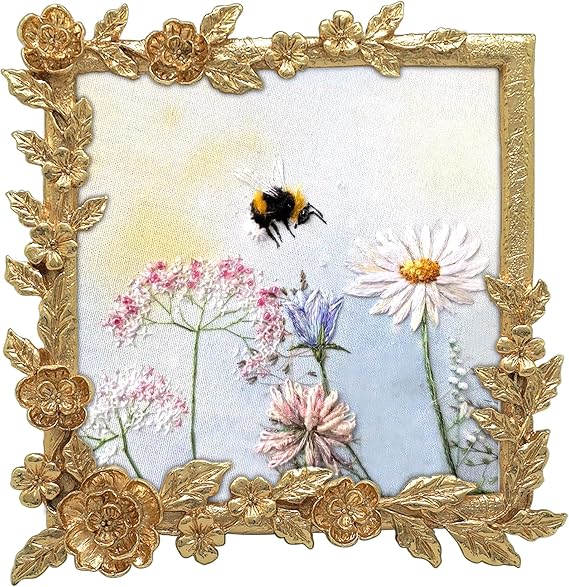 Square Floral Photo Frame / 4x4 In | For Vertical Display on Tabletops | Perfect for Home Decor, Wedding, Vacation, Graduation, Or Any Milestone Photos (Gold)