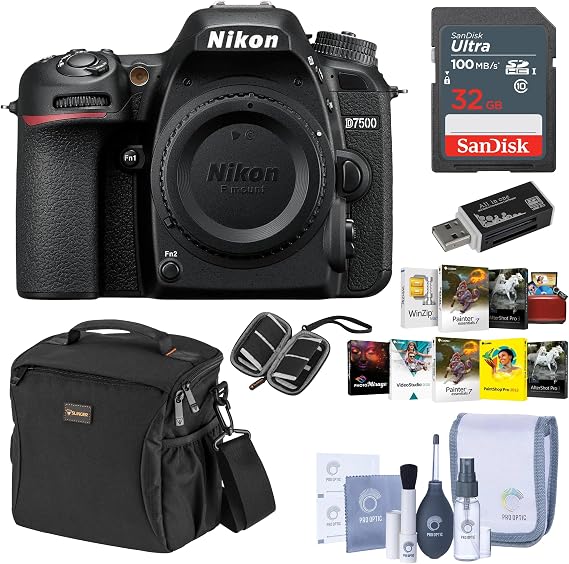 Nikon D7500 DX-Format Digital SLR Camera Body, Black - Bundle with 16GB SDHC Card, Camera Bag, Cleaning KIt, Memory Wallet, Card Reader, PC Software Package