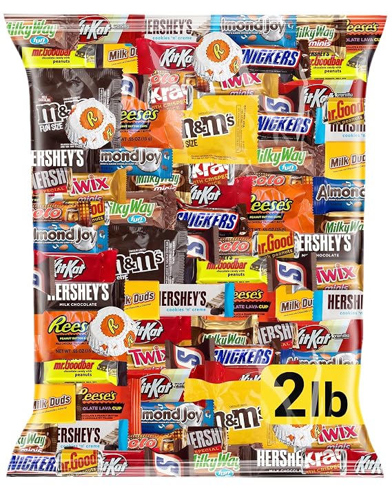Chocolate Assorted Bulk Candy Variety Pack 2lb - Mini Chocolate Bars, Milk & Dark Chocolate Mix - Individually Wrapped Bulk Candy for Office Snacks, Party Favors and Treat Bags