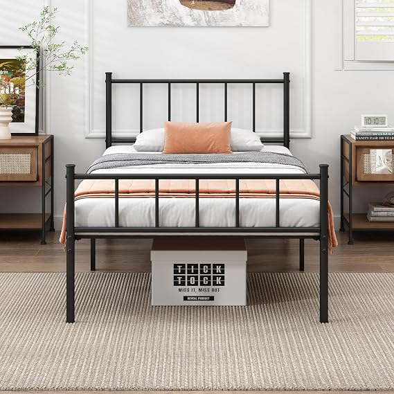 DIIYIV Twin XL Metal Bed Frame,Steel Slat Support,Noise Free,Easy Assembly