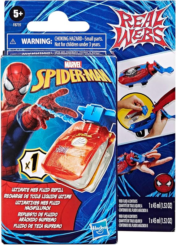 Marvel Spider-Man Real Webs Ultimate Web Fluid Refill for the Ultimate Web Blaster Role Play Web Shooter, Super Hero Toys for Kids, Ages 5+