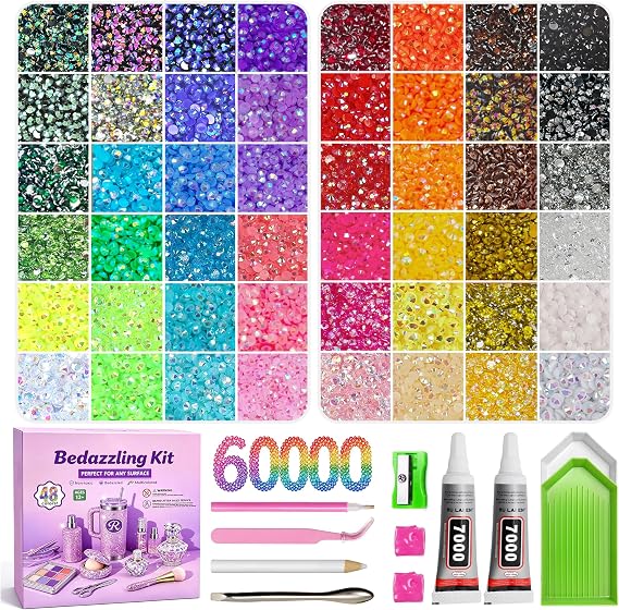 Redtwo 60,000 Pcs 48 Colors Resin Jelly Rhinestones for Bedazzling Kit