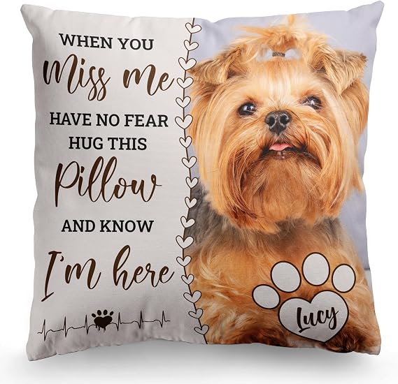 Custom Pet Photo Memorial Throw Pillow, Personalized Pet Memorial Pillow Cover, Sympathy Gift for Loss of Dog or Cat - D3