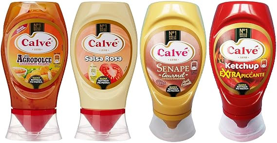 Calve: Set of 4 Italian Sauces (Ketchup Extra Piccante, Salsa Agrodolce, Salsa Rosa, Senape Gourmet) * 8.45 Fluid Ounces (250mL) Each * [ Italian Import ]