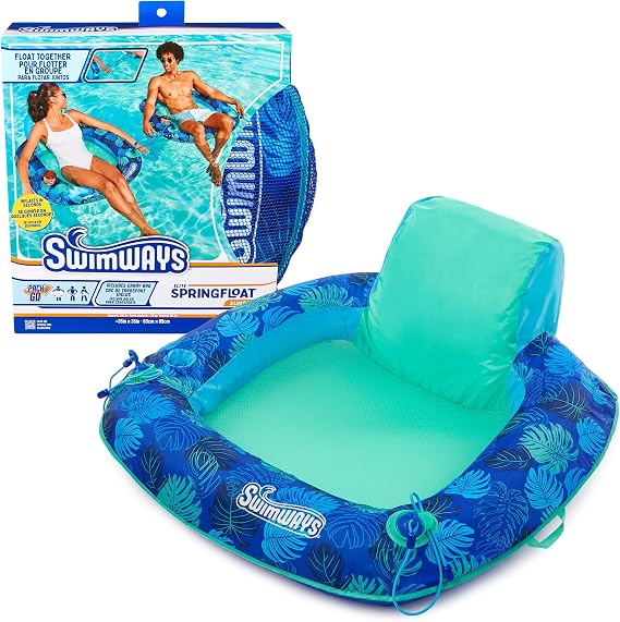 SwimWays Elite Spring Float SunSeat Pool Lounger, Inflatable Pool Floats for Adults and Teens with Fast Inflation and Linking Capability, Ages 15 & Up, Supports Up to 250 lbs.