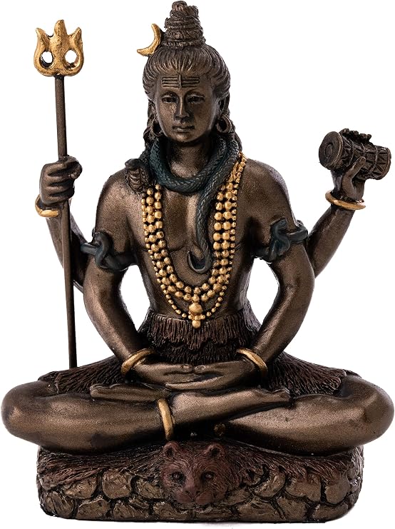 Top Collection Mini Lord Shiva Statue in Lotus Pose - Hindu God and Destroyer of Evil Sculpture in Premium Cold Cast Bronze - 3.2-Inch Collectible Figurine (Sm. Shiva)
