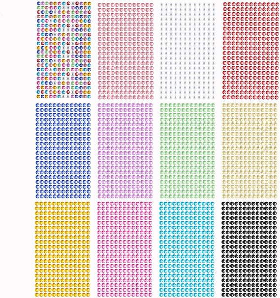 3120pcs 6mm Self-Adhesive Gem Stickers Sticky Gem for Crafts (12 Sheets)