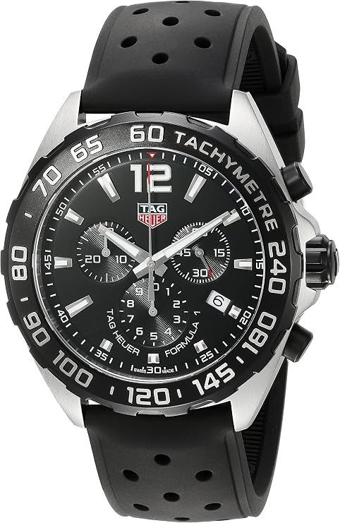 TAG Heuer Men's 43mm Black Rubber Band Steel Case Swiss Quartz Chronograph Watch CAZ1010.FT8024