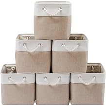 28x28x28cm Cube Storage Boxes,6-piece set of large Kallax Boxen with handles,Foldable Storage Cube, suitable for home,office,wardrobe and clothing organisation (White & Beige)