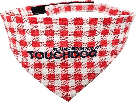 Touchdog 'Bad-to-The-Bone' Plaid Patterned Fashionable Velcro Bandana, Medium, Red