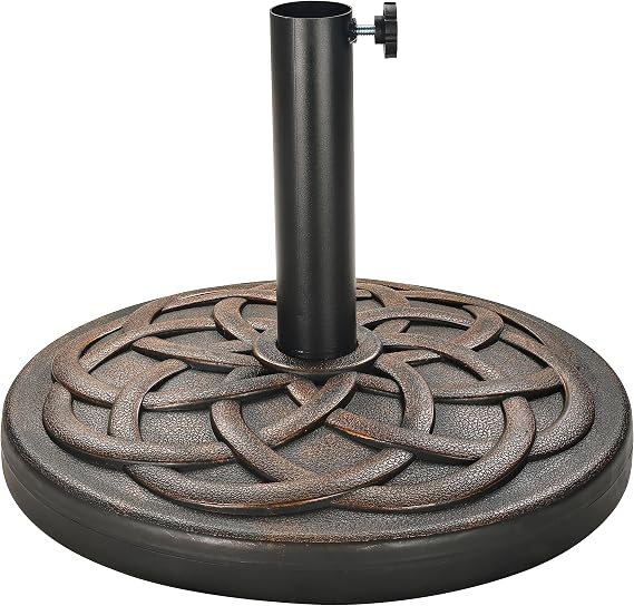 Elevon Heavy-Duty Umbrella Base with Adjustable Pole Holder, 35 Lbs, Bronze - Outdoor Stand and Support for Umbrellas - Ideal for Backyard, Lawn, Poolside, Patio, and Garden
