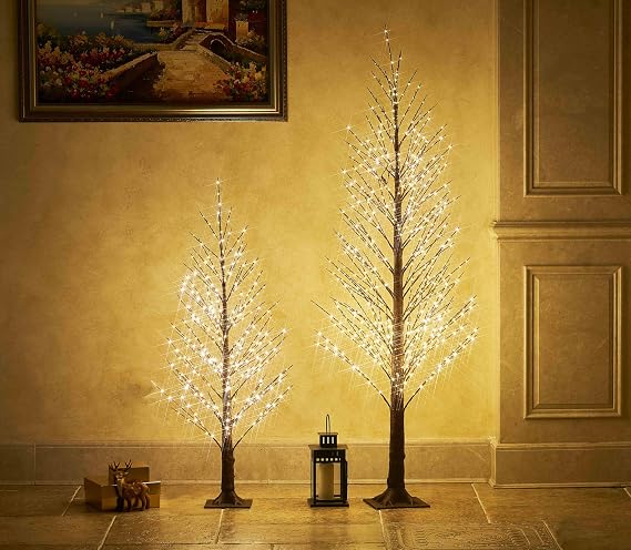 Hairui Lighted Brown Alpine Tree with 450L 810L Warm White Fairy Lights 4FT 6FT, Twig Tree with Lights for Indoor Outdoor Home Christmas Winter Holidays Party Decoration
