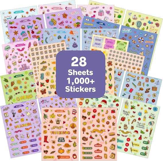 Decorative Planner Stickers - 28 Sheets of Aesthetic Holiday and Seasonal Journal Designs - Month and Number Labels - Perfect for Agendas, Calendars, Bullet Journals or Scrapbooks