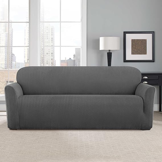 Sure Fit Modern Chevron Sofa Slipcover in Gray