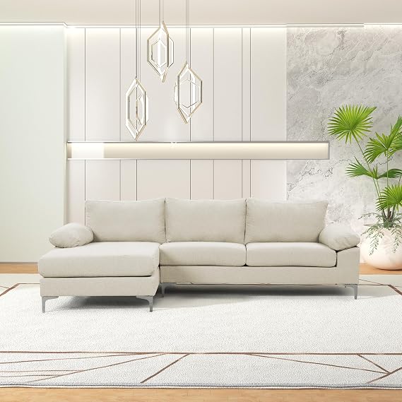 Casa Andrea Milano Luxury Modern Large Boucle L-Shape Sectional Sofa, with Extra Wide Chaise Lounge Couch