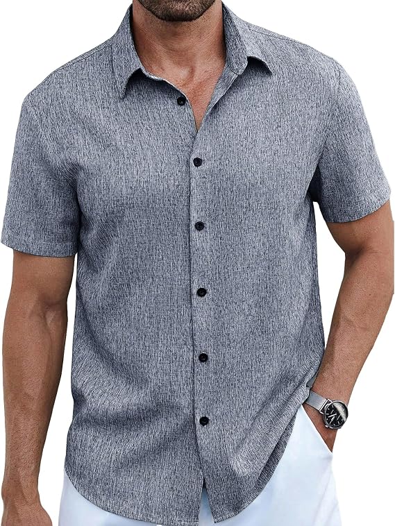 Mens Knit Polo Shirt Short Sleeve Button Down Athletic Fit Golf Top Wrinkle Free Performance Sport Tee Moisture Wicking Soft