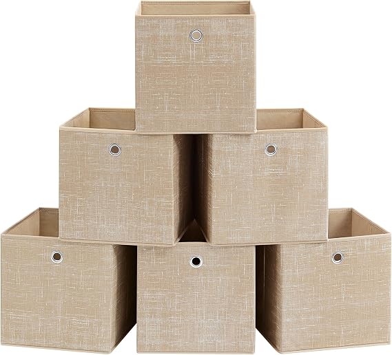 SONGMICS Storage Boxes, Set of 6, with Handles, 30 x 30 x 30 cm