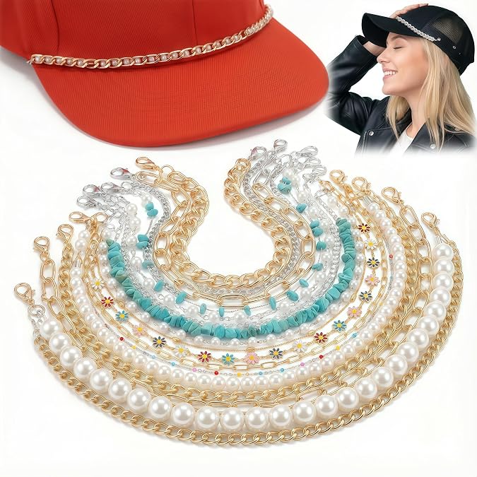 20Pcs Trucker Hat Chains for Women & Men, Detachable Metal Hat Charms for 4th of July, Summer Party, DIY Hat Decoration & Festival Crafts, Universal Fit
