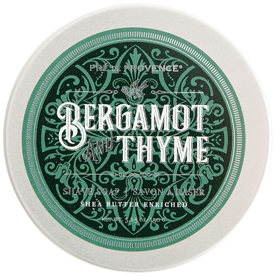 Pre de Provence Bergamot & Thyme Men's Fragrance Collection, Shave Soap in Tin, 150 G