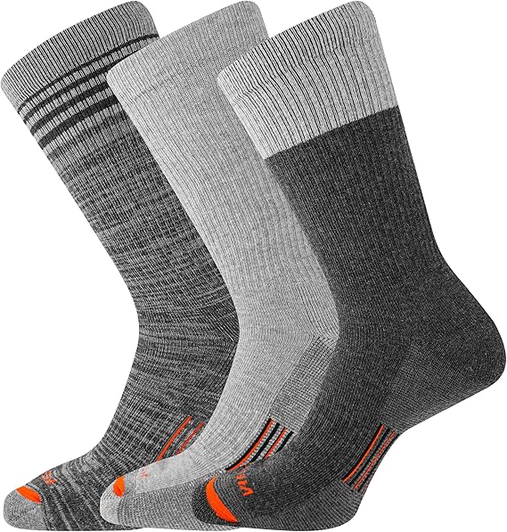 Merrell unisex-adult Men's and Women's Merino Wool Work Crew Socks - 3 Pairs - Arch Support