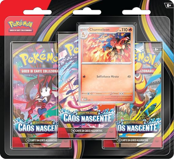 Pokémon: Pokémon TCG Mega Evolution - Rising Chaos Genişleme Paketi üçlü zarf seti (bir holografik promosyon kartı ve üç genişleme zarfı), İtalyanca Sürümü