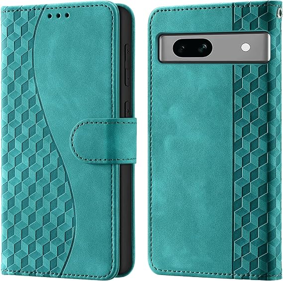 Flip Wallet Case For Google Pixel 7A PU Leather Turquoise | RFID Blocking 3 Card Slots, Built-in Kickstand, Shockproof Protective Flip Phone Cover for Google Pixel 7a