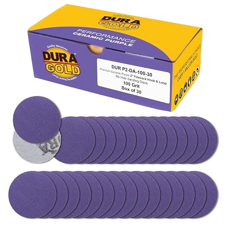 Dura-Gold Premium 100 Grit 2" Purple Film Ceramic Sanding Discs, Box of 30