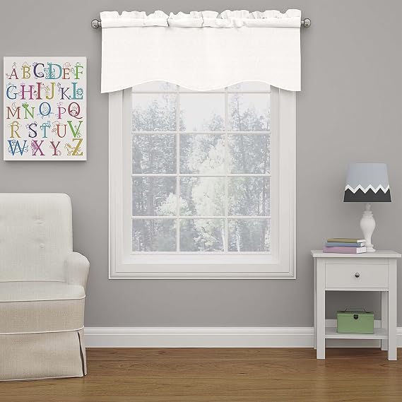 ECLIPSE Kendall Modern Scalloped Valance Rod Pocket Window Curtain for Kitchen or Bathroom, 42" x 18", White