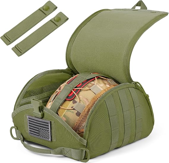 FRTKK Tactical Helmet Bag Pack, Military Molle Pouch Multi-Purpose Carrying Storage Bag with USA Flag Patch & 2 PCS Molle Straps
