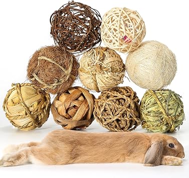 Small Animals Play Balls, Chew Grass Balls & Rolling Chew Toys for Bunny, Improve Pets Dental Health for Rabbit, Chinchilla, Guinea Pigs, Hamsters, Gerbils, Rats, Mice 9 Pieces
