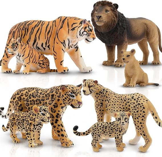 Toymany 8PCS Realistic Lion Tiger Cheetah Leopard Figurines Toy