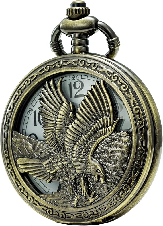 SEWOR Retro Quartz Pocket Watch White Dial Bronze Case with Two Chains Leather & Metal