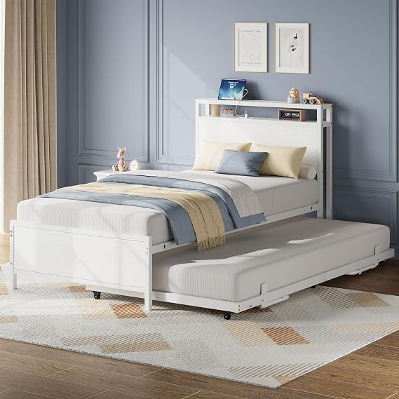 IRONCK Twin Daybed with Trundle Bed & Storage Headboard & Charging Station