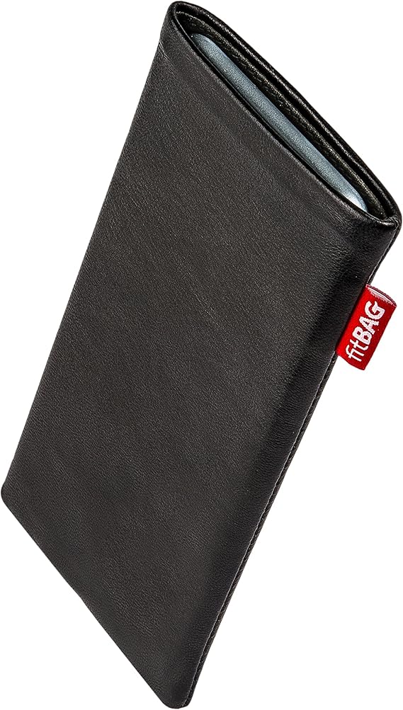 fitBAG Beat Black custom tailored sleeve for Blackberry Passport | Made in Germany | Fine nappa leather pouch case cover with MicroFibre lining for display cleaning