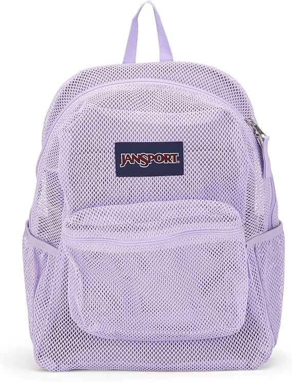 JanSport Eco Mesh Backpack, Red Tape, 17 x 12.5 x 6 - Large Semi-Transparent Bag for Adults with Laptop Sleeve, Padded Back Panel, Pastel Lilac