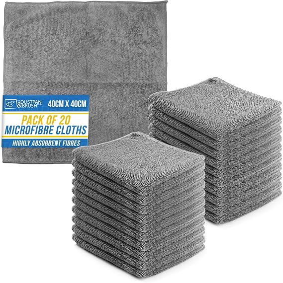 Microfiber Cleaning Cloth, Large Size 40x40cm, Super Absorbent Lint Free Microfibre Cloths Cleaning for Home, Kitchen, Surface, Mirrors, Bathrooms, Motorbike, Car (Grey, 20)