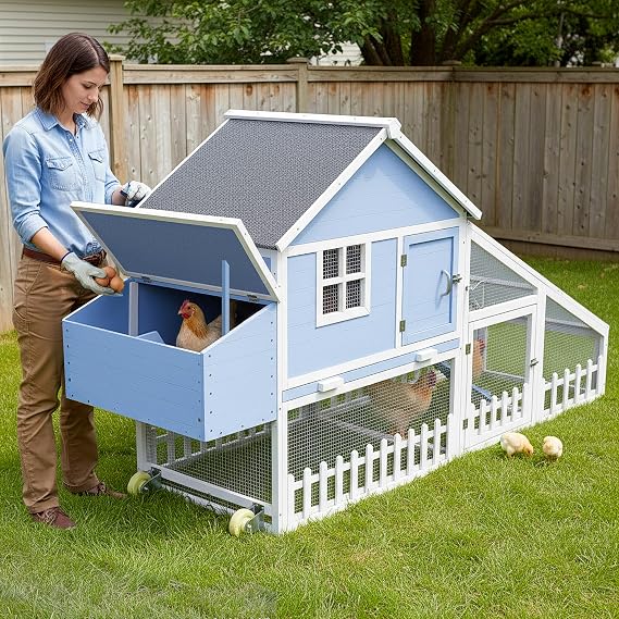 Weatherproof Chicken Coop with Run, Nesting Box, and Pull-Out Tray