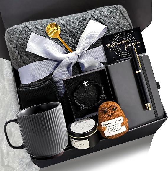 Get Well Soon Gift Baskets for Men- Self Care Package, Birthday Basket for Him, Grey Blanket Get Well, Gifts for Men Brother Uncle Dad Boyfriend