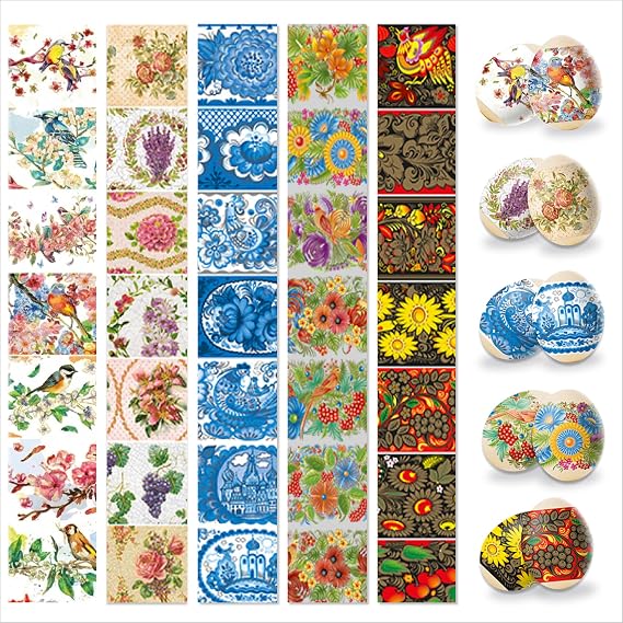 Egg Wraps Easter with Patterns 35 Pcs - Traditional Ukrainian Egg Decorating Kit - Easter Egg Wraps Ukrainian, Orthodox, Slavic - Thermo Heat Easter Egg Shrink Wrappers for Pysanky