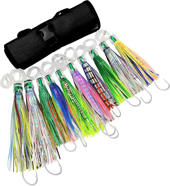 OCEAN CAT 6 Pcs Trolling Lures With Hooks for Marlin, Tuna, Mahi Mahi - 6 Inch - Free Mesh Bag Included