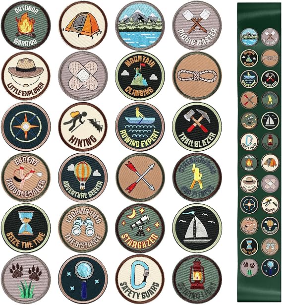 24 Pcs Camping Iron on Patches 2.17 Inch Embroidered Patches, Retro