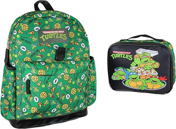 INTIMO Nickelodeon Teenage Mutant Ninja Turtles Got Pizza? Leonardo Raphael Donatello Michelangelo 2 Pc Lunch Box Backpack Set 16"