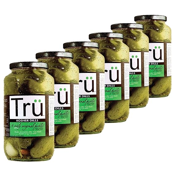 Tru Kosher Dill Pickles Pure Natural Pickles with Perfect Balance of Seasonings - No Colors, Oil, Emulsifiers | Kosher & Gluten Free | Classic Original Flavor Since 1900s | 24 Fl Oz (Pack of 6)
