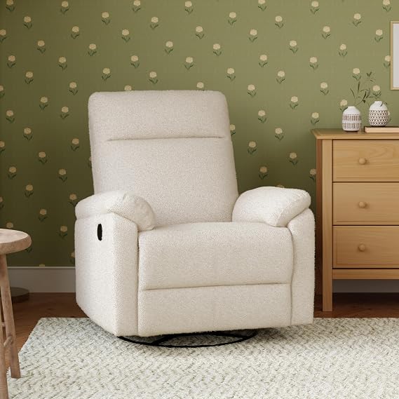 DaVinci Suzy Recliner Glider w/ 360 Swivel, Manual, Cozy Cream Boucle | GREENGUARD Gold & CertiPUR-US Certified - Ultra Cozy Recliner Chair for Nursery & Living Room - Manual Recliner