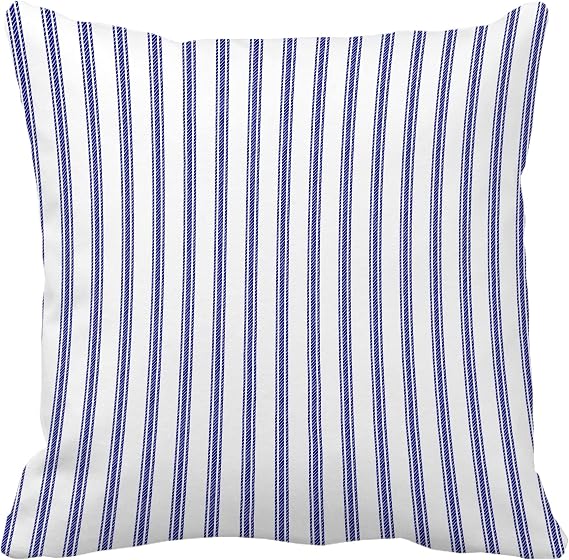 Leaveland Navy Blue and White Ticking Stripe 18x18 Inch Throw Pillow Cover Decorative Soft Cotton Square Cushion Case Fall Autumn Winter Christmas Home Decor Couch Sofa Standard Size Accent Pillowcase